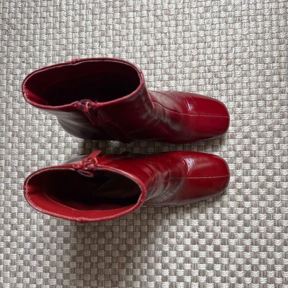 Zara Leather Ankle Boots Burgundy Red - Picture 5 of 8